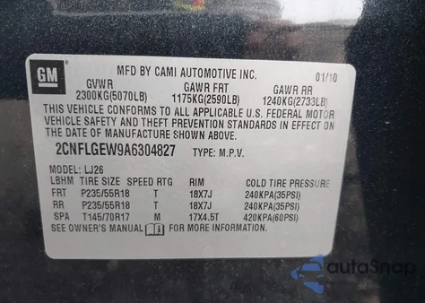 2010 Chevrolet Equinox Ltz z USA, uszkodzony, nr VIN 2CNFLGEW9A6304827